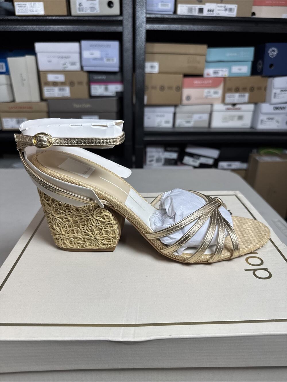 Women 10 Dolce Vita Ronica Metallic Leather Strappy Floral Heel